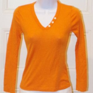 MICHAEL STARS Women's Metallic Orange V- Neck Long Sleeved T Shirt Sz OS