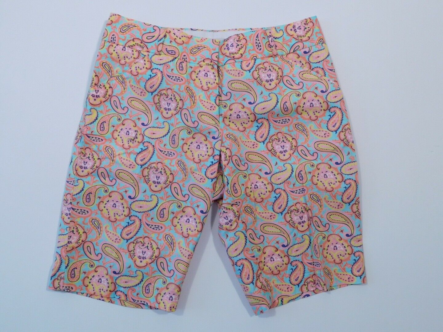 PETER MILLAR Women's Pink Aqua Paisley Print Cotton Stretch Walking Short Sz 2 - Image 3