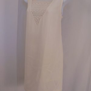 REBECCA MINKOFF Women's Ivory Textured Lace V Front & Back Sleeveless Dress Sz S