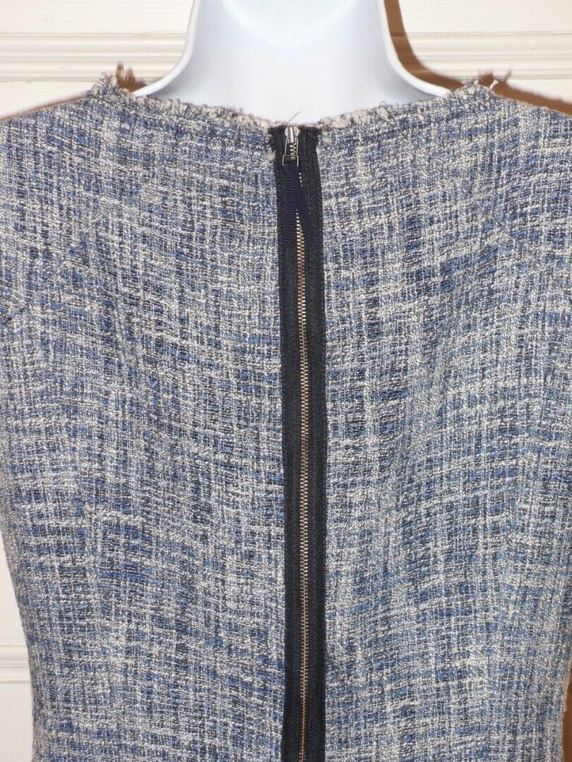REBECCA TAYLOR Blue White Sleeveless Drop Waist Frayed Fit & Flared Dress Sz 6 - Image 6