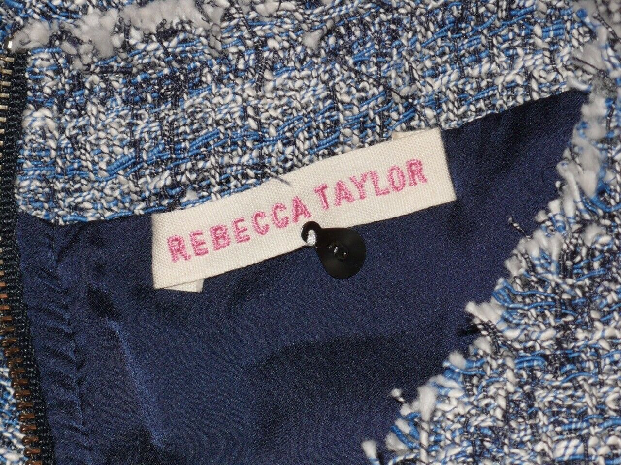 REBECCA TAYLOR Blue White Sleeveless Drop Waist Frayed Fit & Flared Dress Sz 6 - Image 8