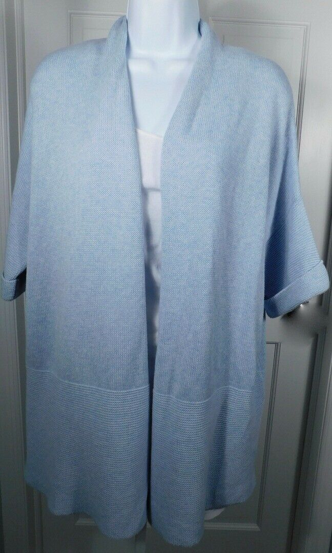REPEAT EASY KNIT Women's Light Blue Cotton Open Cardigan Sweater Sz 40 M ($140) - Image 2