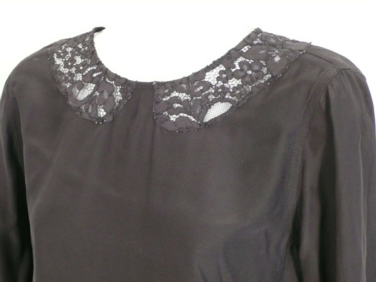 SANDRO Women's Black Lace Neckline Silk 3/4 Sleeve Blouse Sz 2 - Image 4