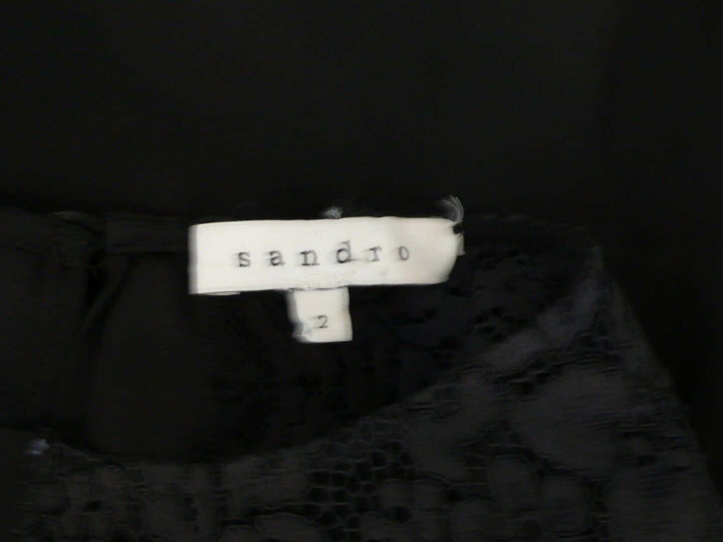 SANDRO Women's Black Lace Neckline Silk 3/4 Sleeve Blouse Sz 2 - Image 6