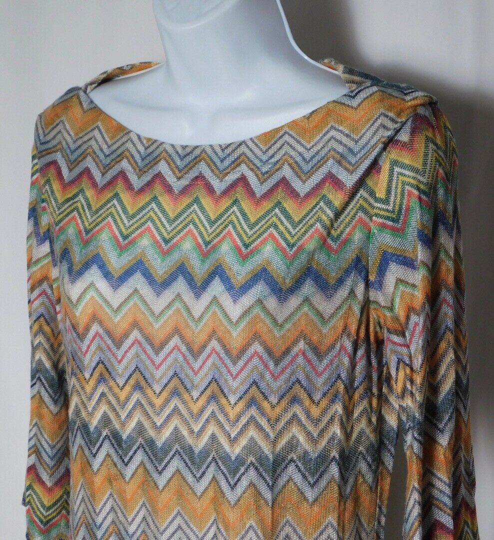 SARA CAMPBELL Women's Multi Zig Zag 3/4 Sleeve Fringe Trim Boat Nec Sweater Sz S - Image 4
