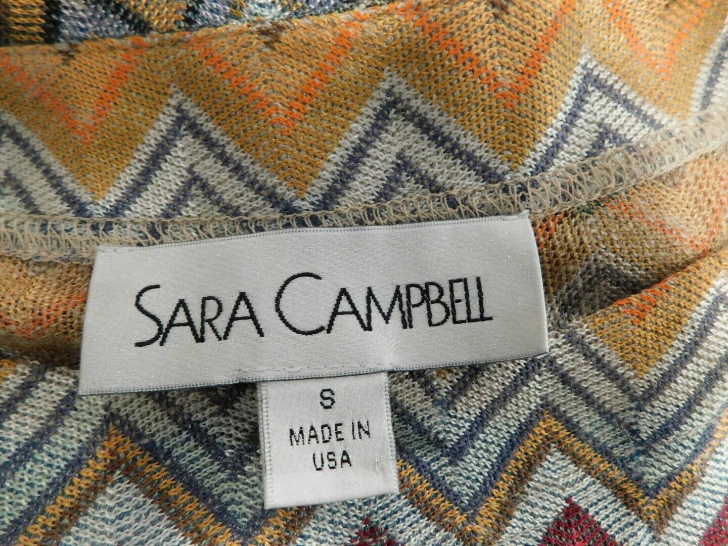 SARA CAMPBELL Women's Multi Zig Zag 3/4 Sleeve Fringe Trim Boat Nec Sweater Sz S - Image 7