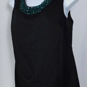 SHOSHANNA NWT Women's Black Sleeveless Green Jeweled Trim Tunic Blouse Sz 4