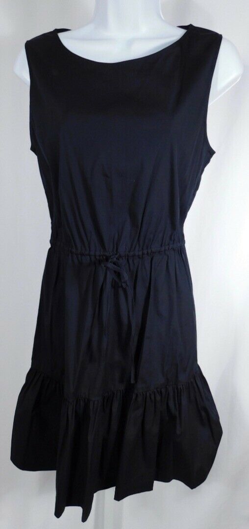 THEORY Women's Black Cotton Stretch A-Line Skirt Ruffle Hem Dress Sz S/P - Image 2