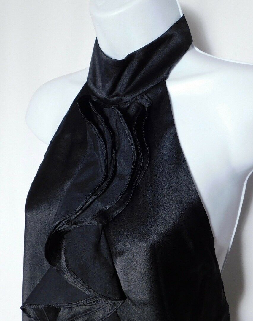 TIBI Women's Black Halter Ruffle Front Silk Blouse Sz 6 - Image 4