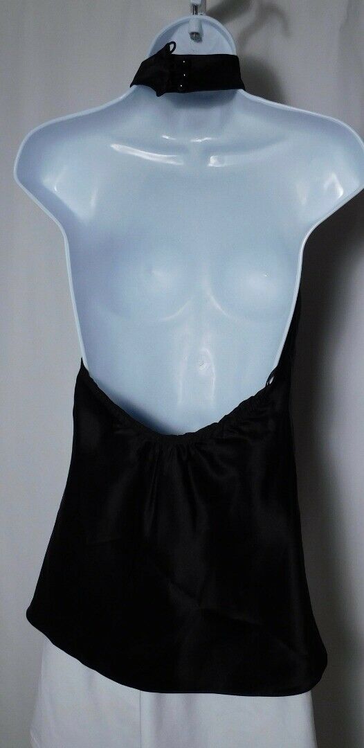 TIBI Women's Black Halter Ruffle Front Silk Blouse Sz 6 - Image 5