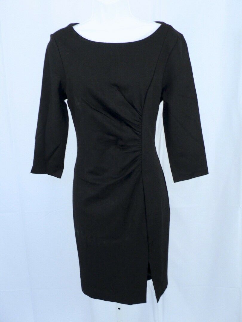 TRINA TURK Black Jersey Knit Gathered Waist 3/4 Sleeve Dress Sz 8 - Image 3