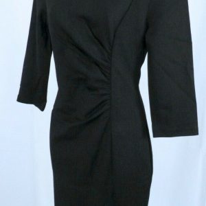 TRINA TURK Black Jersey Knit Gathered Waist 3/4 Sleeve Dress Sz 8