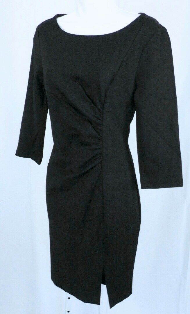 TRINA TURK Black Jersey Knit Gathered Waist 3/4 Sleeve Dress Sz 8