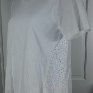 VERONICA BEARD Women's White Eyelet Back Scoop Neck Short Sleeved T-Shirt Sz S