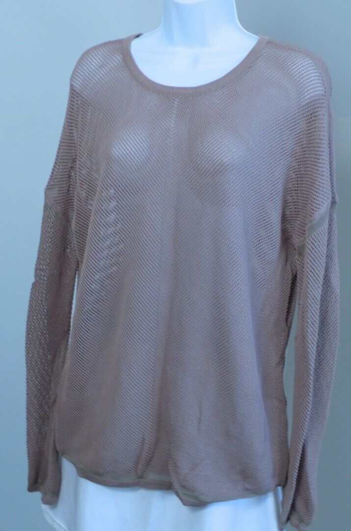VINCE FOR BERGDORF GOODMAN Women's Tan Mesh Knit Long Sleeved Sweater Sz S - Image 5