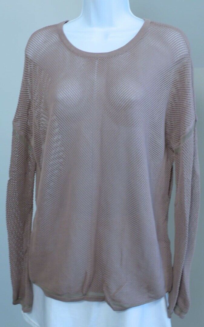 VINCE FOR BERGDORF GOODMAN Women's Tan Mesh Knit Long Sleeved Sweater Sz S