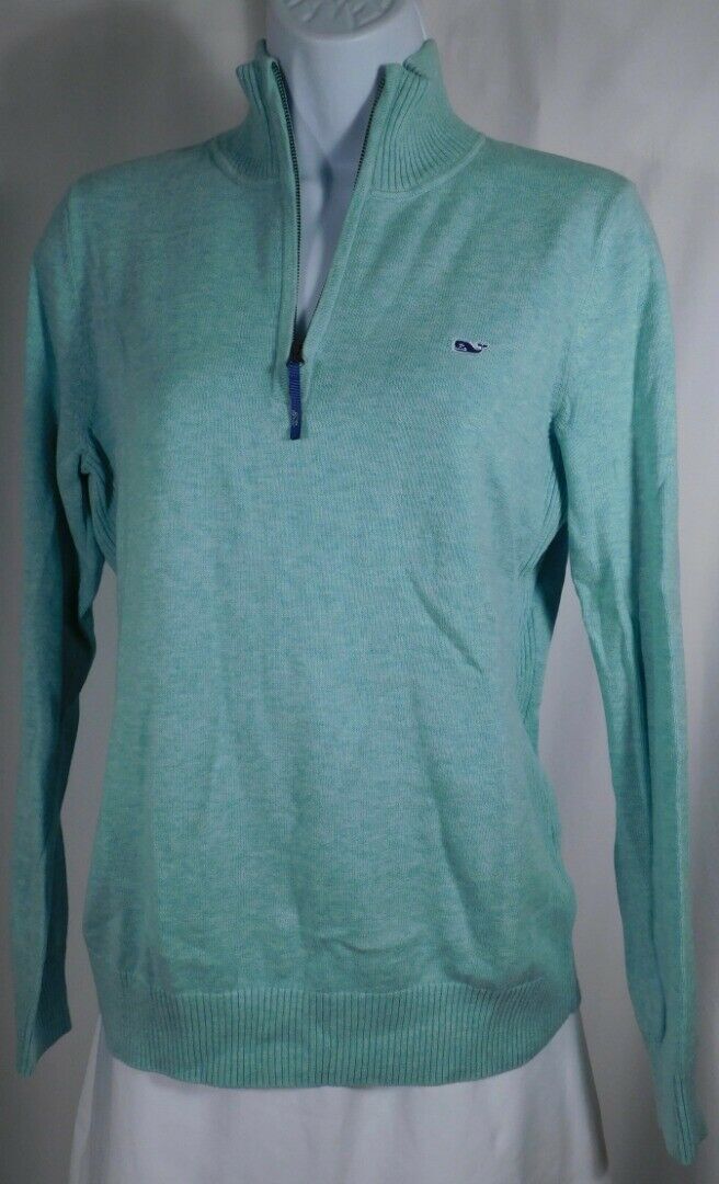VINEYARD VINES Women's Aqua Cotton 1/4 Zip Pull On Sweater Sz S - Image 3