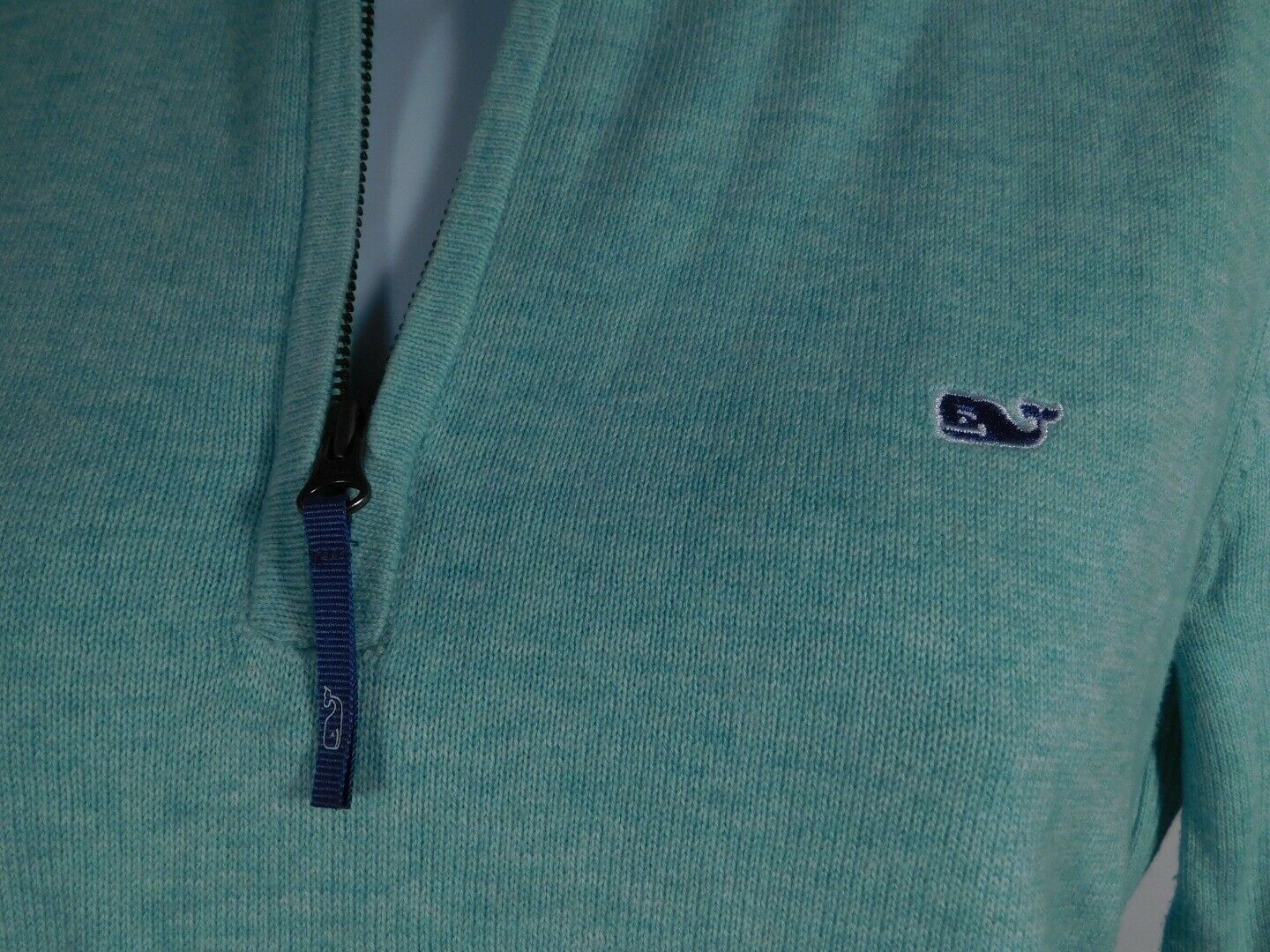 VINEYARD VINES Women's Aqua Cotton 1/4 Zip Pull On Sweater Sz S - Image 4