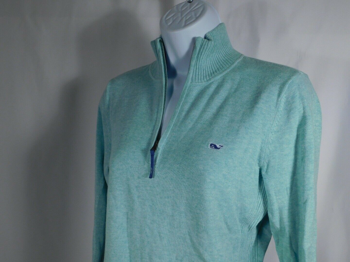 VINEYARD VINES Women's Aqua Cotton 1/4 Zip Pull On Sweater Sz S - Image 5