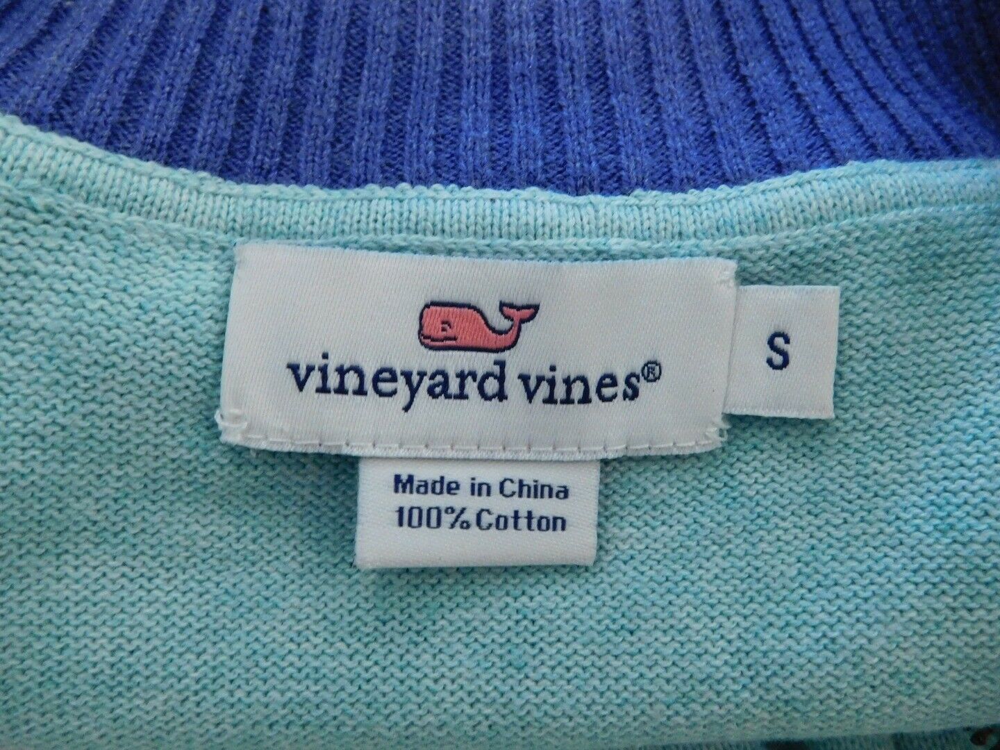 VINEYARD VINES Women's Aqua Cotton 1/4 Zip Pull On Sweater Sz S - Image 8