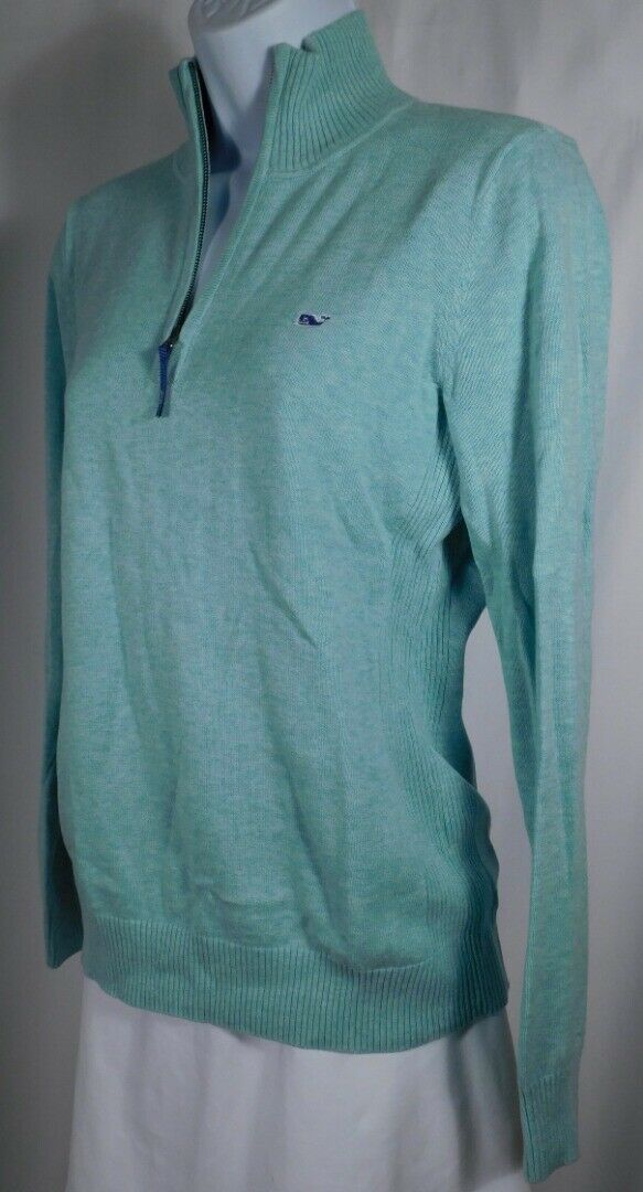 VINEYARD VINES Women's Aqua Cotton 1/4 Zip Pull On Sweater Sz S