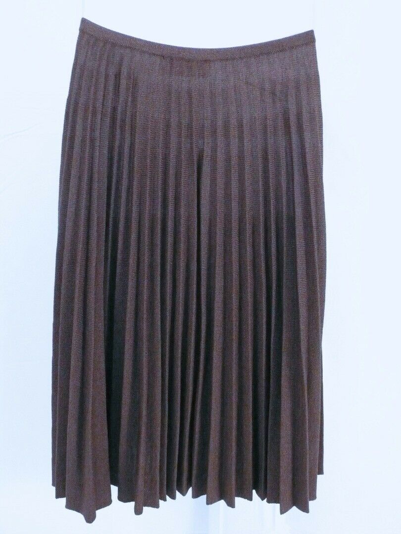 AUTHENTIC ST JOHN COLLECTION Women's Chocolate Brown Knit Pleated Skirt Sz S - Image 3
