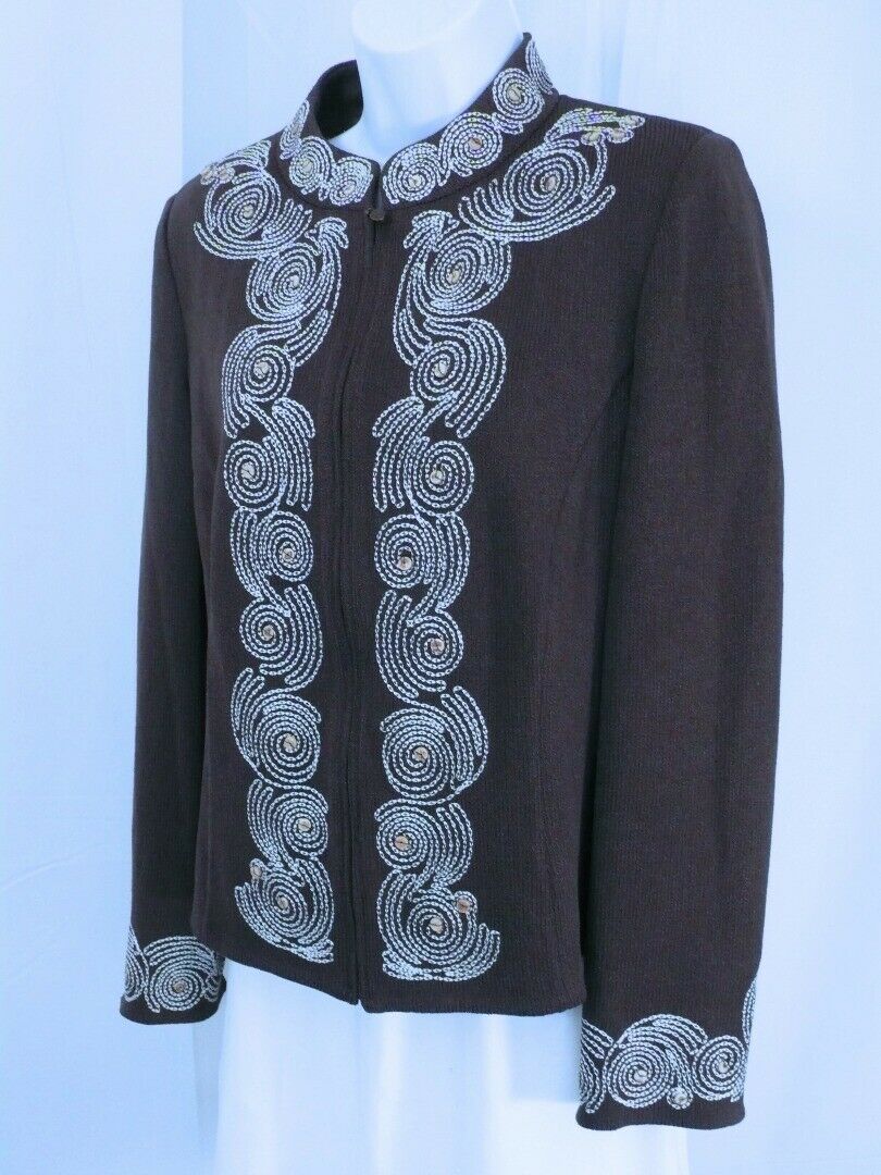 AUTHENTIC ST JOHN COLLECTION Women's Chocolate Brown Knit Pleated Skirt Sz S - Image 8