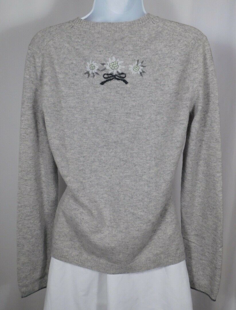 BLYSS 247 CASHMERE Gray Embroidered Floral Back V-Neck Cashmere Sweater Sz M - Image 7