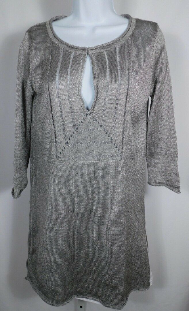 CALYPSO ST BARTH Women's Silver Metallic Knit V-Neck Tunic Sweater Sz XS - Image 4