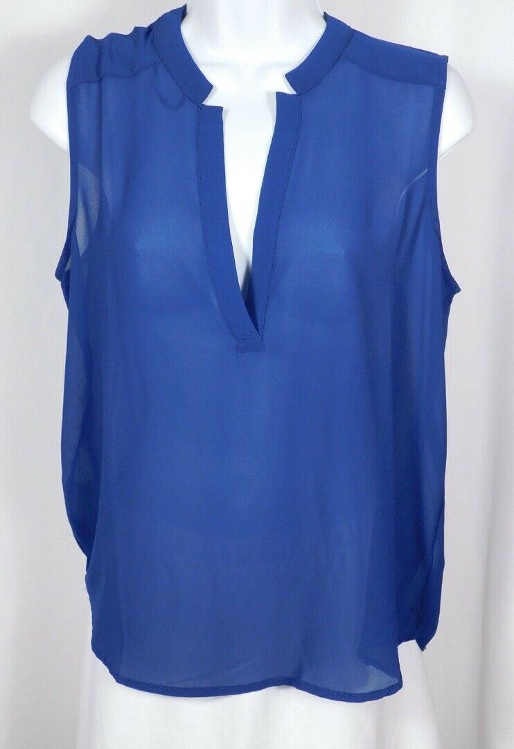 FOREVER 21 Women's Sheer Blue V-Neck Sleeveless Blouse Sz M - Image 3