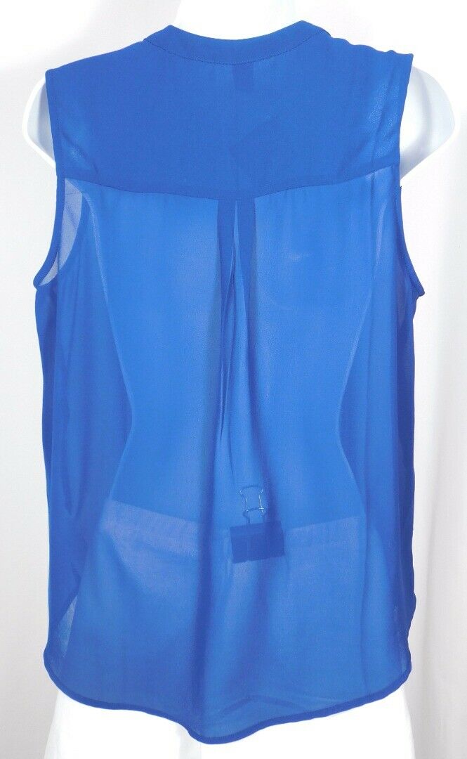FOREVER 21 Women's Sheer Blue V-Neck Sleeveless Blouse Sz M - Image 5