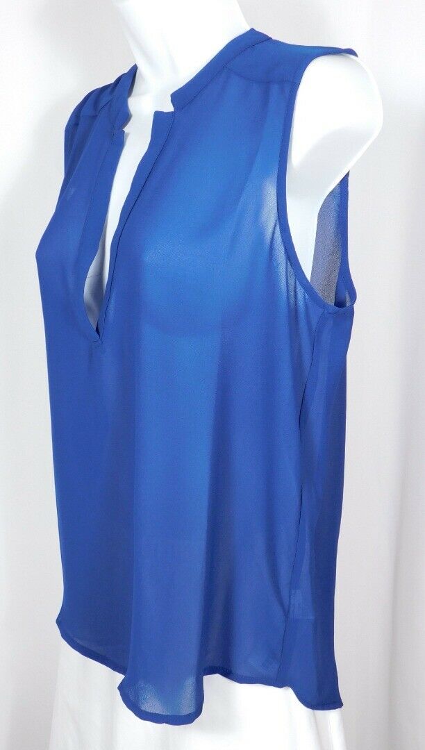 FOREVER 21 Women's Sheer Blue V-Neck Sleeveless Blouse Sz M