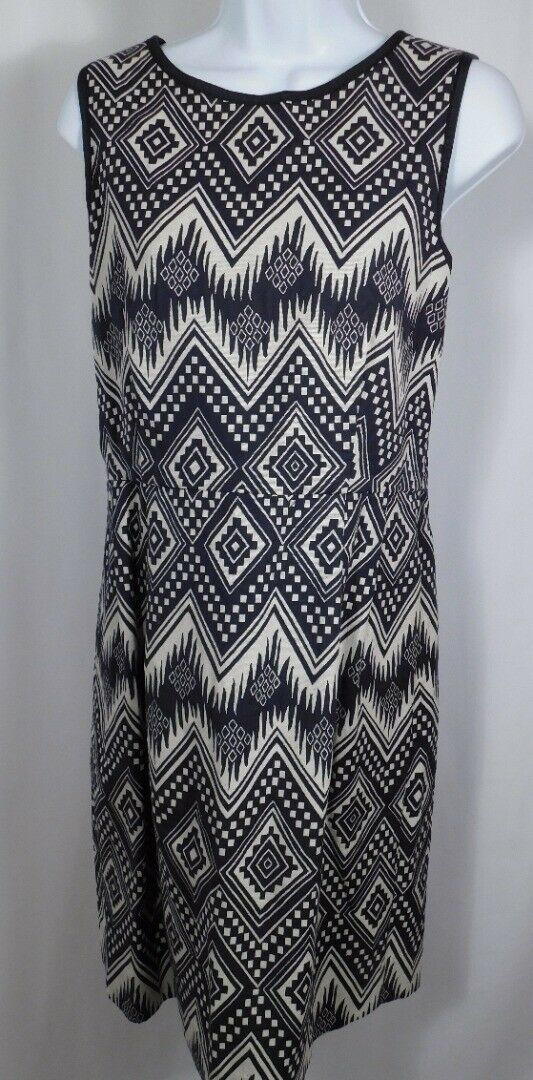 J CREW Women's Beige & Black Geometric Print Sleeveless Shift Dress Sz 10 - Image 3