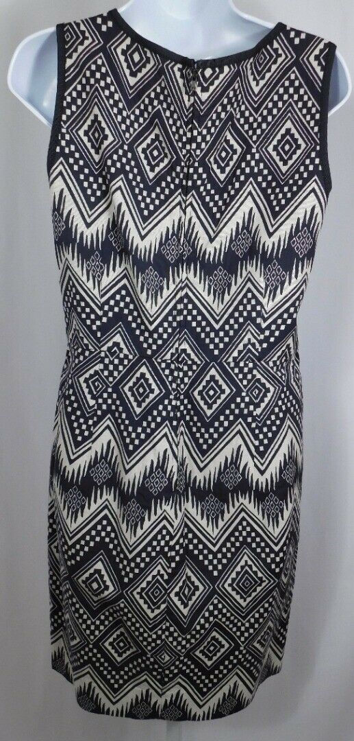 J CREW Women's Beige & Black Geometric Print Sleeveless Shift Dress Sz 10 - Image 5