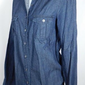 J CREW Women's Dark Wash Cotton Denim Button Front Shirt Sz 8