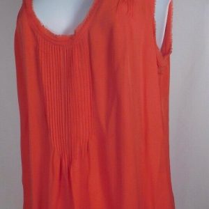 JOIE Women's Red Silk Frayed Trim Pin Pleat Front Sleeveless Blouse Sz M