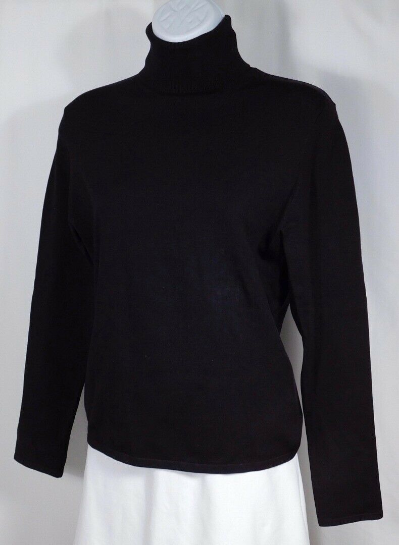 KORS MICHAEL KORS Women's Black Thin Knit Silk Turtleneck Sweater Sz M - Image 3
