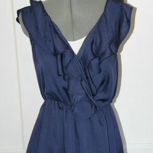 LOILA - Navy Blue Ruffle Collar Women's Sleeveless Blouse Sz S