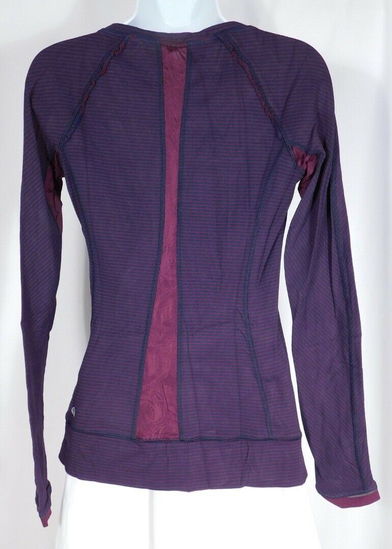 LULULEMON Women's Plum Hyper Stripe Full Tilt Long Sleeve Top Sz S - Image 7