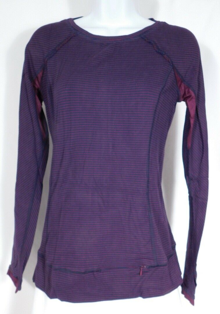 LULULEMON Women's Plum Hyper Stripe Full Tilt Long Sleeve Top Sz S