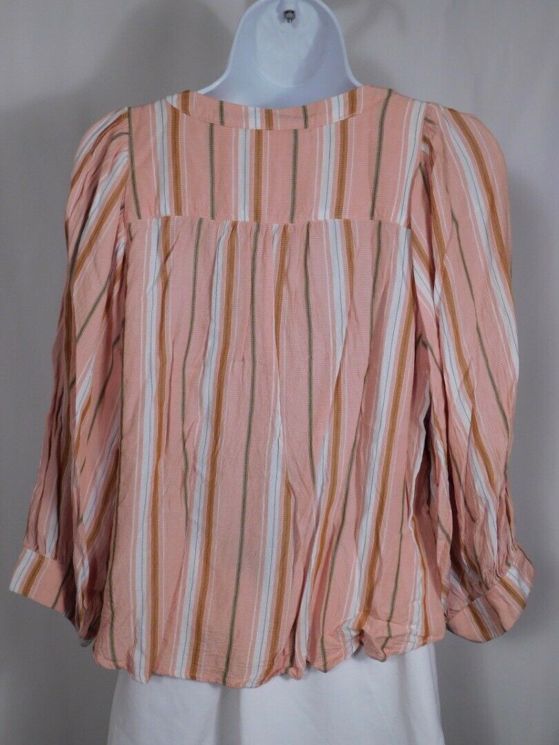 MAEVE BY ANTHROPOLOGIE Women's Peach Green White Striped V-Neck Blouse Sz M - Image 5