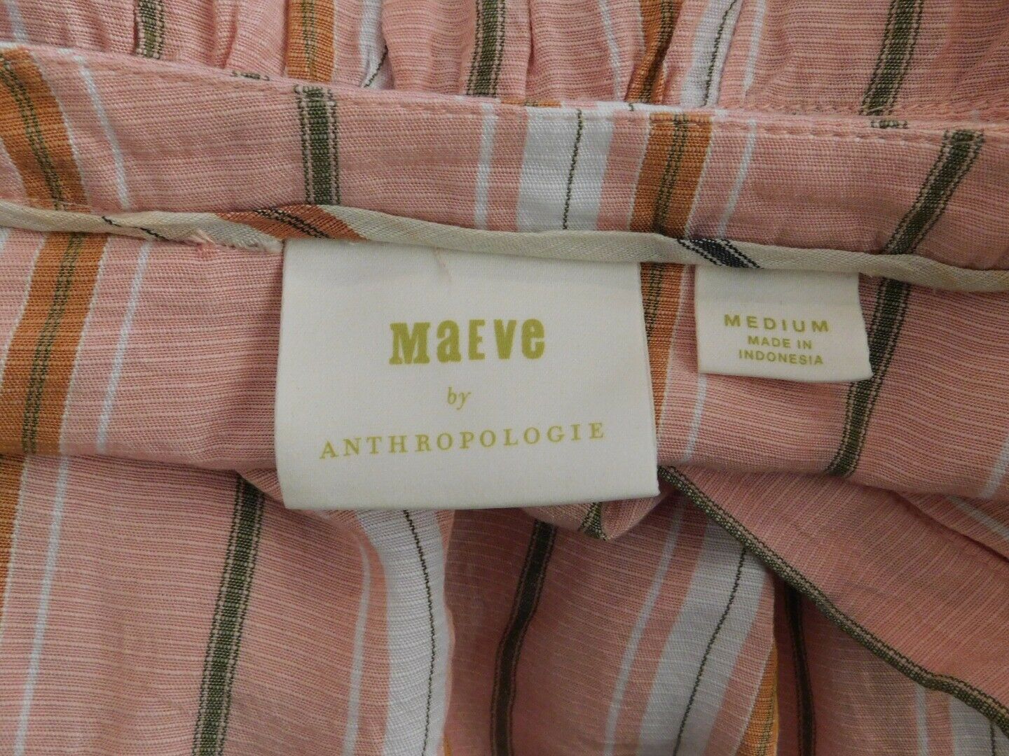 MAEVE BY ANTHROPOLOGIE Women's Peach Green White Striped V-Neck Blouse Sz M - Image 6