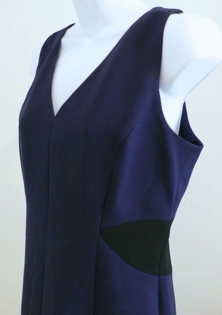 MILLY Midnight Blue W Black Contrast At Waist Sleeveless Shift Dress Sz 6 - Image 3