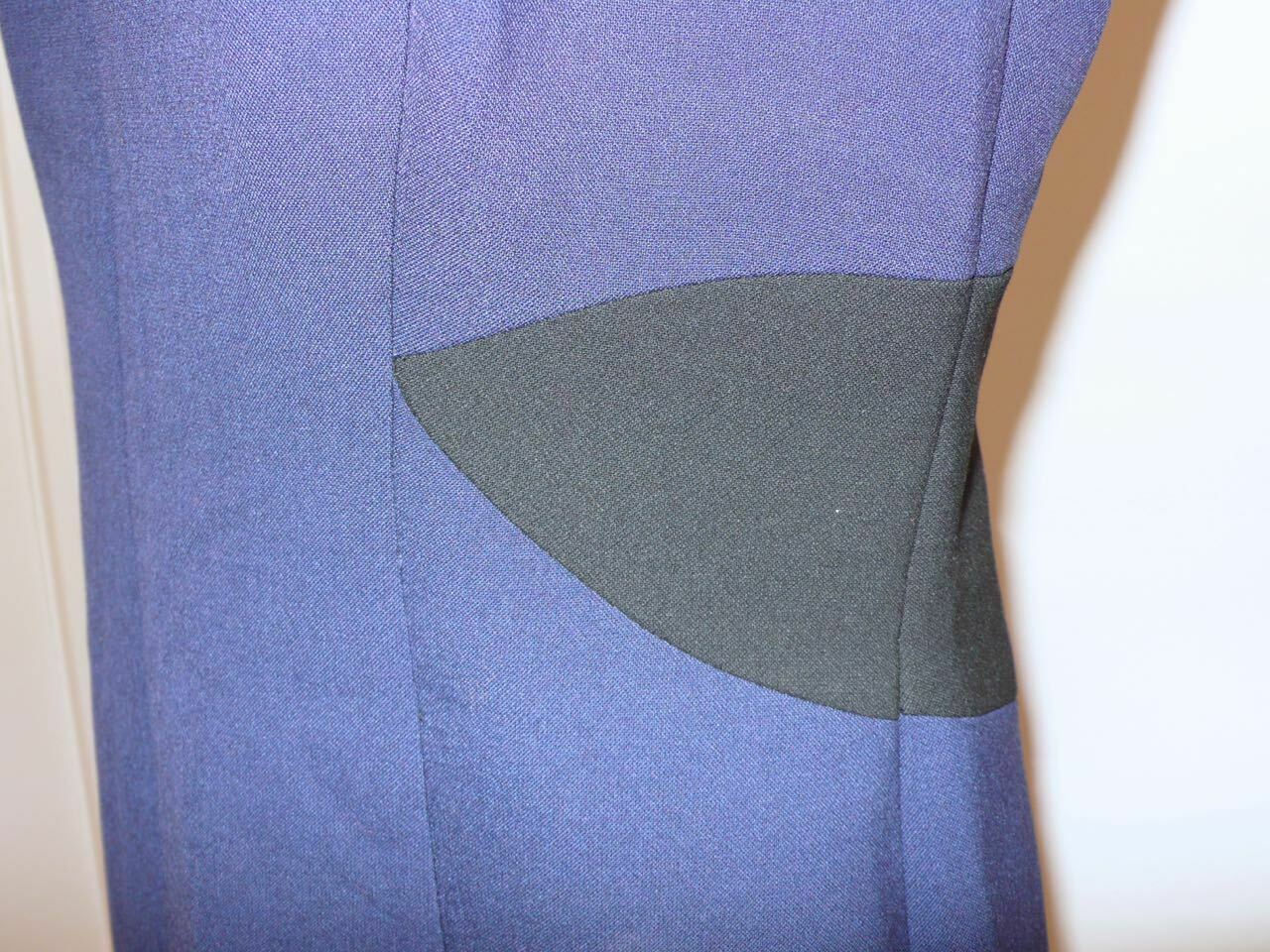 MILLY Midnight Blue W Black Contrast At Waist Sleeveless Shift Dress Sz 6 - Image 5
