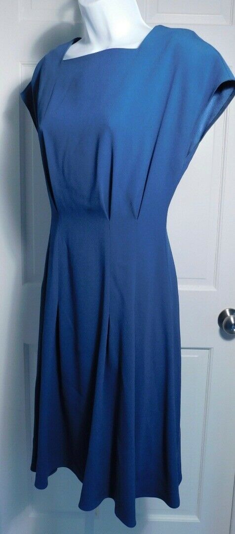 M.M. LAFLEUR Women's Blue Square Neck Pleat Front Cap Sleeve Dress Sz 2