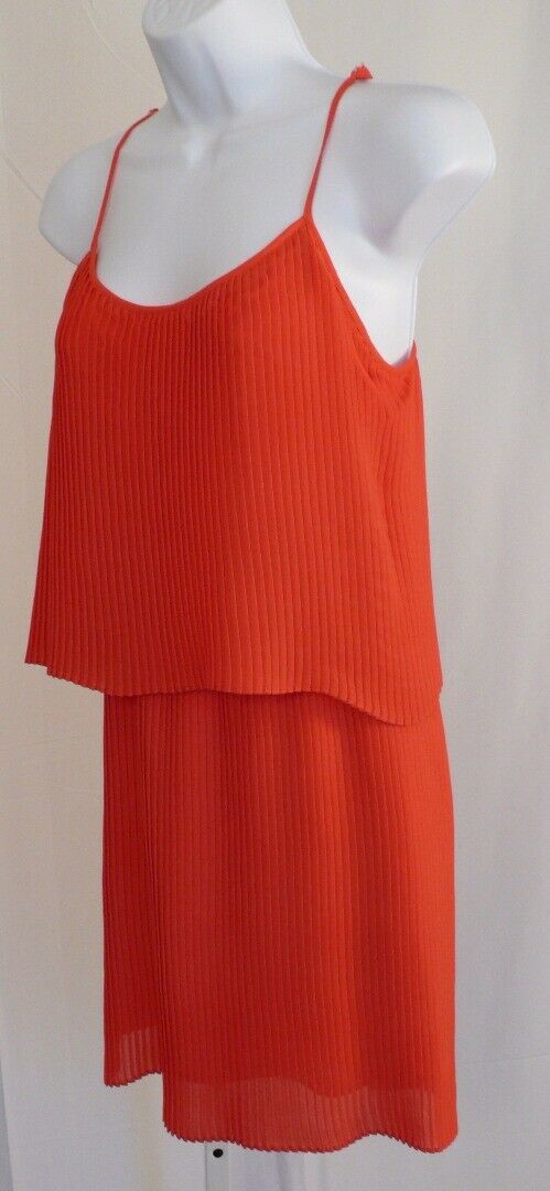 PARKER Women's Poppy Red Accordion Pleat Spaghetti Strap Dress Sz S