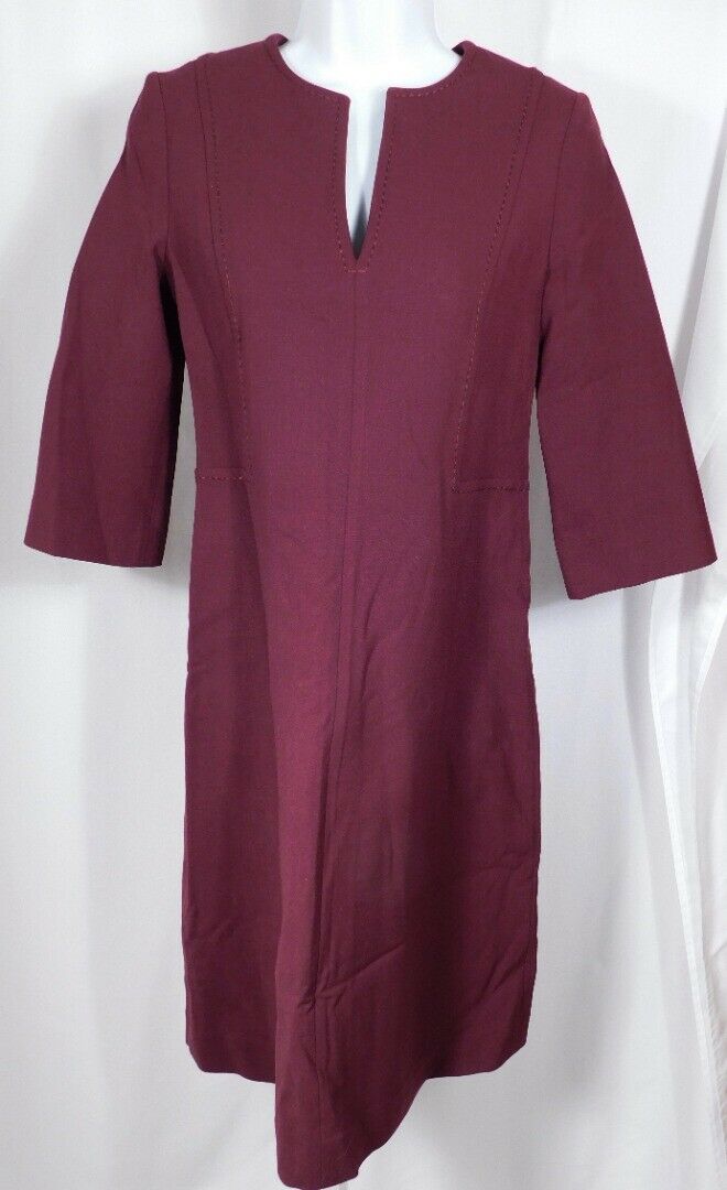 PIAZZA SEMPIONE Women's Merlot Wool V-Neck Sheath SS Dress Sz Italy 40/US 4 - Image 3