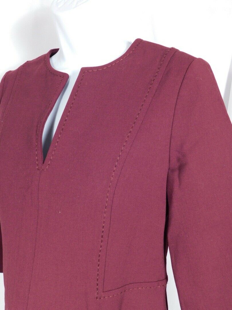 PIAZZA SEMPIONE Women's Merlot Wool V-Neck Sheath SS Dress Sz Italy 40/US 4 - Image 4