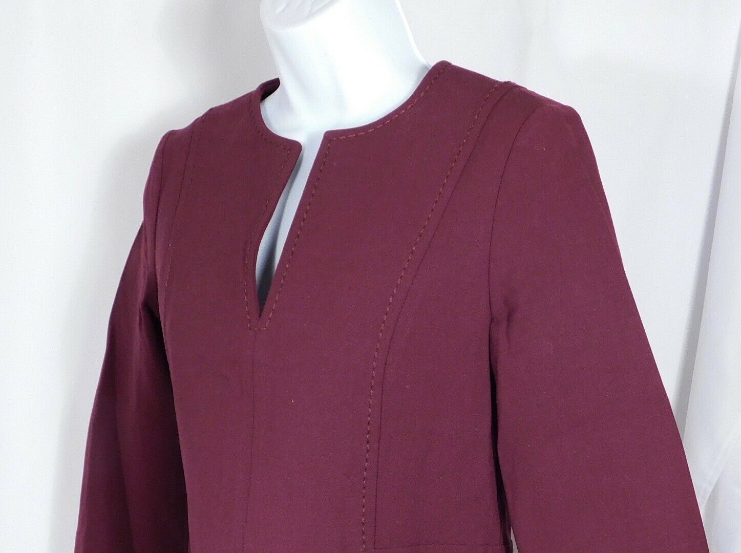 PIAZZA SEMPIONE Women's Merlot Wool V-Neck Sheath SS Dress Sz Italy 40/US 4 - Image 5