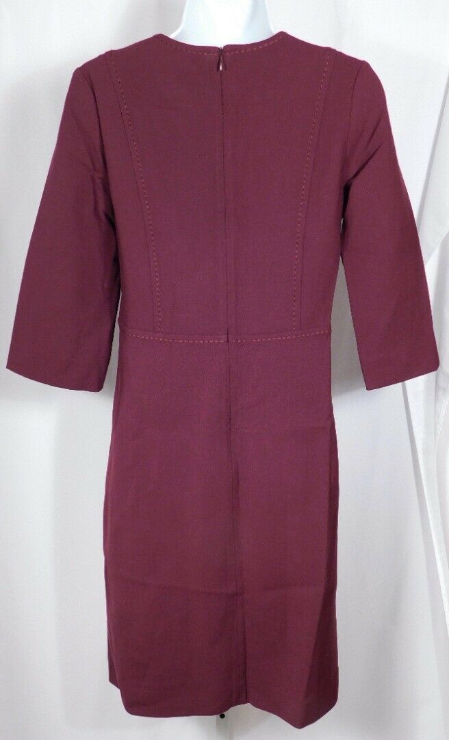 PIAZZA SEMPIONE Women's Merlot Wool V-Neck Sheath SS Dress Sz Italy 40/US 4 - Image 6